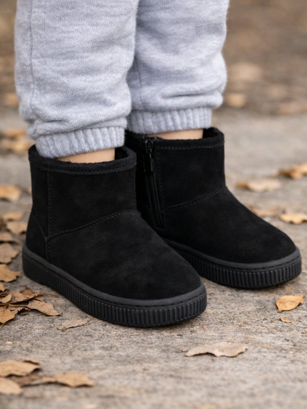 🪷 Cat & Jack Kids Black Ankle Boots - Cozy Zip-Up Winter Shoes
